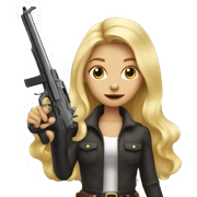 blonde girl with long hair with a gun sticker