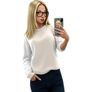 blonde girl taking a selfie sticker