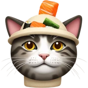 cat wearing a hat made out of sushi sticker