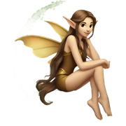 Female fairy, wings, pointed elf ears, long brown hair, sitting on crescent moon, vines sticker