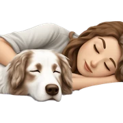 White girl brown long hair sleeping with a white Australian shepherd  sticker