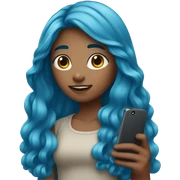 girl with long blue hair holding a phone in her hands sticker