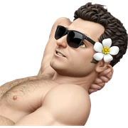 muscular male with flower ornament sticker