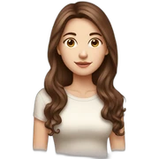 white girl with brown long hair and hot choco sticker