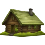 Brown cabin. Green moss sticker