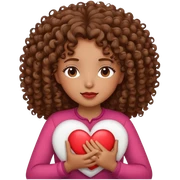brown girl with curly hair holding a heart with eyes closed sticker