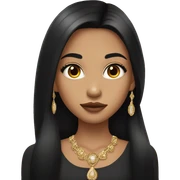 young girl with long black hair,brown eyes,long eyelashes and big lips wearing gold jewellery  sticker