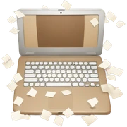 A muted brown laptop adorned with chic beige and white stickers sticker