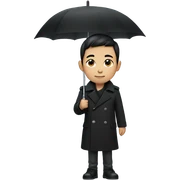 Asian boy wearing black trench coat holding umbrella sticker