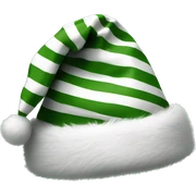 Realistic green and white striped fur santa hat isolated.  sticker