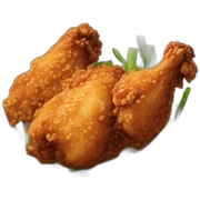 Chinese-style fried chicken topped with chopped scallions and sweet vinegar and soy sauce sticker
