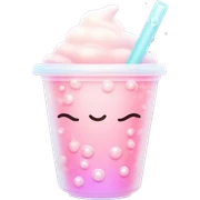 Classic Bubble Tea "A pastel pink bubble tea cup with a glowing surface, filled with swirled milk tea, floating shiny tapioca pearls, and a soft gradient straw surrounded by sparkles." sticker