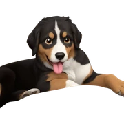 dog sticking out tongue indoors sticker