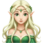 very feminine elf with long flowing hair, delicate features, elegant dress sticker