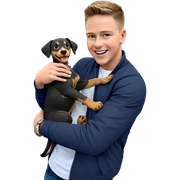smiling boy with dog outdoors sticker