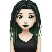 gothic girl, pale skin, green eyes, black dreads, bangs, black clothes, eyeliner, deer antlers  sticker