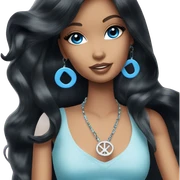 Barbie long black hair blue eyes giving a peace sign sticker