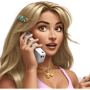 blonde girl with phone and jewelry sticker