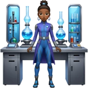 Princess Shuri in her lab in lab suit full body and full  futuristic  lab in wakanda￼￼ sticker