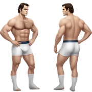 Henry cavill in a jock, backwards view, infront of guy, helping stretch, backwards view sticker