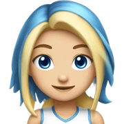 ein Mädchen mit blauen haaren goldenen Augen und im Look von dem Pokemon Luxtra sticker