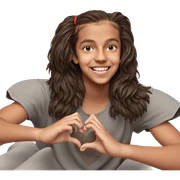 smiling boy making heart hands sticker