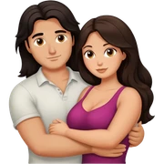 Man with dark long hair hugging a brunette, curvy woman sticker
