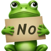Green frog holding a sign that says no sticker