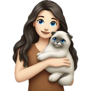 Brunette girl with blue eyes hugging seal colorpoint ragdoll sticker
