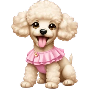 Cream colored baby poodle in pink dress sticking out tongue  sticker