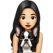 Girl with dark long hair kissing French bulldog  sticker