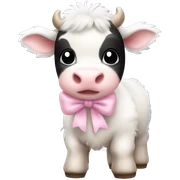 Fuzzy baby cow with light pink bow sticker