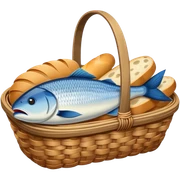 2 fish and 5 loaves in a basket sticker