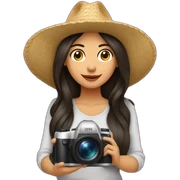 Mujer morena cabello largo con sombrero con cámara de fotos  sticker