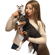 girl holding dog by door sticker