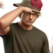 boy in hat wearing shirt sticker