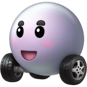 Metal cute black eyes Kirby ball driving on 4 car wheels sticker