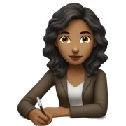 brunette woman writing sticker