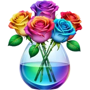 Rainbow color realistic roses in translucent clear crystal vase sticker