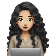 Beautiful girl,Black hair,wavy hair，long hair,Black eyes,Chinese, typing on laptop  sticker