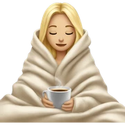 Blonde girl inside a blanket sipping coffee eyes closed sticker