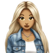 hime gyaru girl, tattoos, long straight hair, white v neck tee with grunge jean jacket sticker