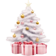 Light pink Christmas gifts under a white Christmas tree  sticker