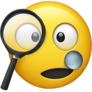 yellow emoji face with holding magnifying glass with one eye close sticker