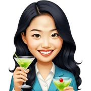 Asian girl long wavy hair holding martini sticker