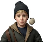 boy in hat with bag sticker