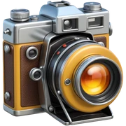 3D rendering, isolated Emoji of a vintage camera, detailed lens, flash effect, photography-themed. Must be 5000x5000 pixels, 4k resolution sticker