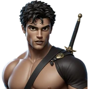 muscular boy with sword sticker
