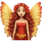 big wings, flower, Beautiful, fairy, red, gold,red, long hair sticker