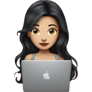 beautiful girl, with tattoos, with long black hair, wavy hair, chinese, with laptop sticker